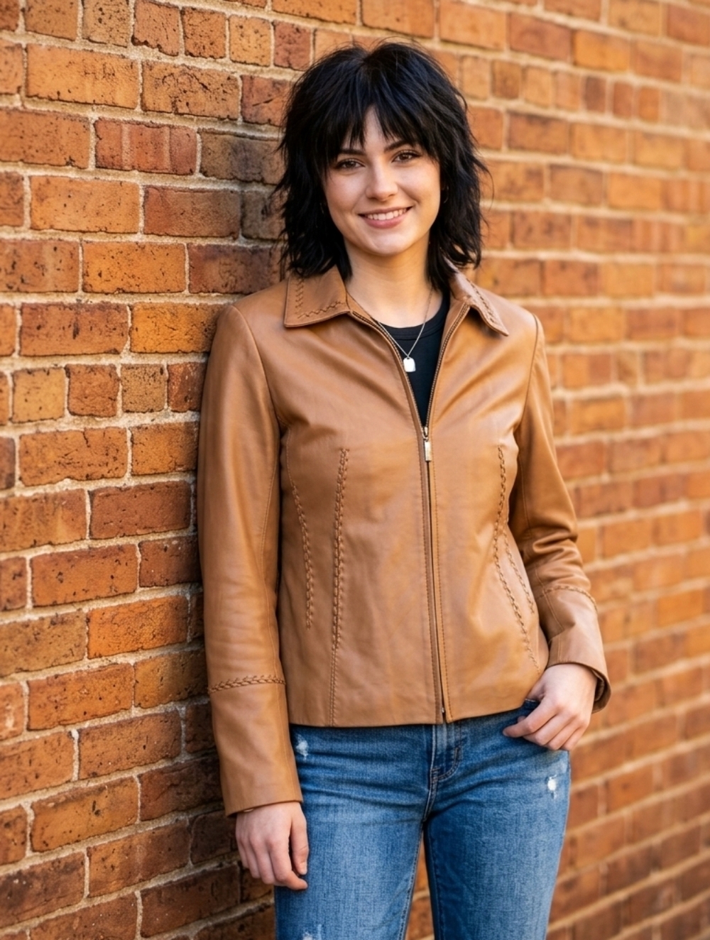 Jones New York Butter Soft Leather Camel/Tan Jacket Size S Like New Condition.
